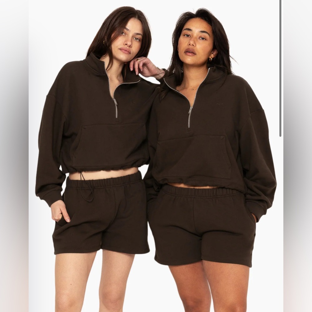 NWT Set Active Heavyweight Sweats Half Zip in Espresso Size Small Oversized $148 - Picture 3 of 7